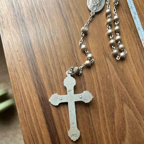 Vintage 1960s Hill Mark 925 STERLING Silver Rosary Bead Necklace Crucifix - Picture 14 of 16